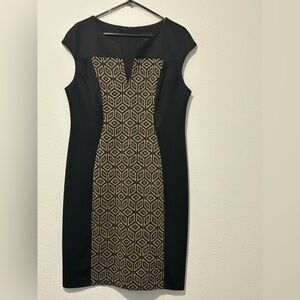 Connected Apparel Black and Gold Midi Dress